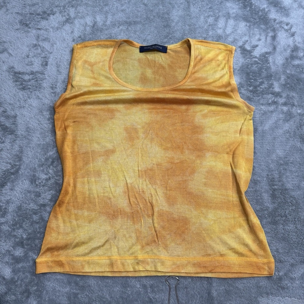 Piazza Sempione Tie Dye 100% Silk Tanktop Orange Womens S Made in Italy Boho
